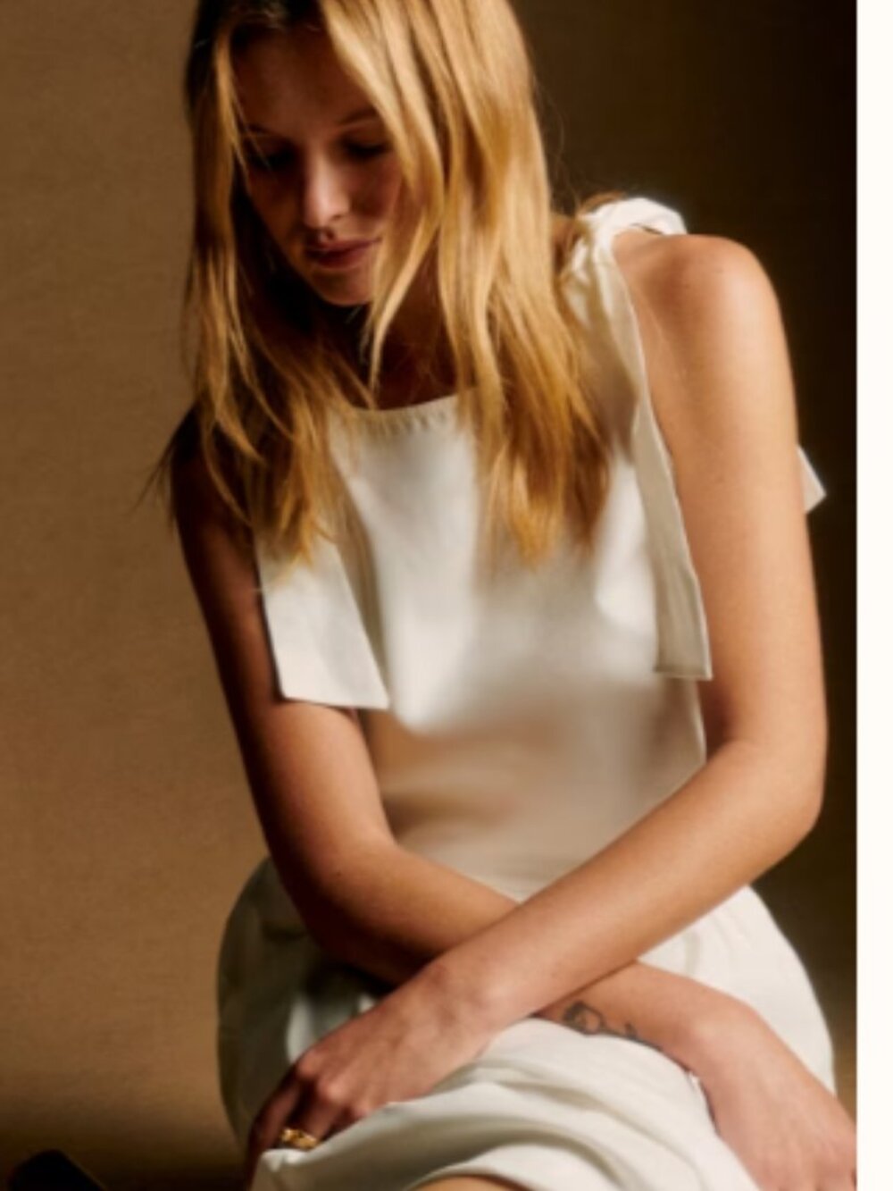 Sezane Gustavia Organic White Shoulder Tie Tank Top Blouse